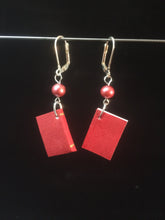 Load image into Gallery viewer, These leverback earrings are made from minature books.  Yes you can write in them!  So take care of them as they are paper.  The cover can be scribed with upto 10 characters.