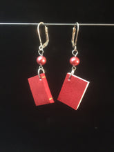 Load image into Gallery viewer, Miniature &quot;Writeable&quot; Book Earrings (Red Book with Red Glass Pearl)