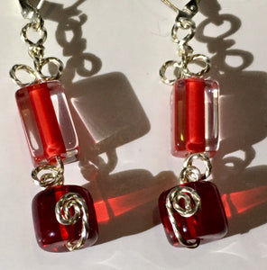 Red Rectangles and Cylinders Earrings