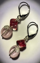 Load image into Gallery viewer, Red Cubes with Pink Glass Silver Earrings