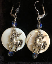 Load image into Gallery viewer, Unicorn on Paua Shell Earrings