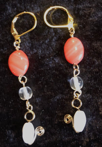 Vermeil with Peach and White Glass Leverback Earrings