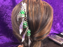 Load image into Gallery viewer, Green Glass Bead and Drop Leaves Dangly Jumbo Steel Hair Clip