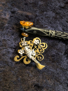 Parrots in the Tree Black Carved Bone Hairstick