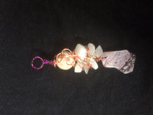 Load image into Gallery viewer, Dyed Howlite Abstract Floral Copper Wire Wrap with Chatoyant Quartz Pendant
