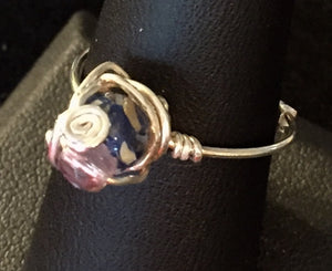 Blue Shell Sterling Silver Wire Wrapped Ring