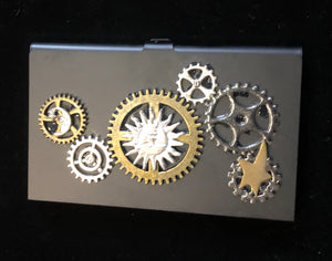 Celestial Clockwork Flat Black Business Card Case