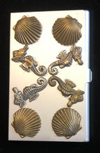 Load image into Gallery viewer, Silver Tone Business Card Case with Sea Horses and Scallops