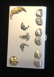 Silver Tone Business Card Case with Leaping Dolphins