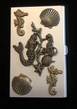Load image into Gallery viewer, Silver Tone Business Card Case with Mermaid and Sea Life