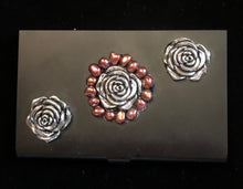 Load image into Gallery viewer, Flat Black Business Card Case with Roses and Pearls