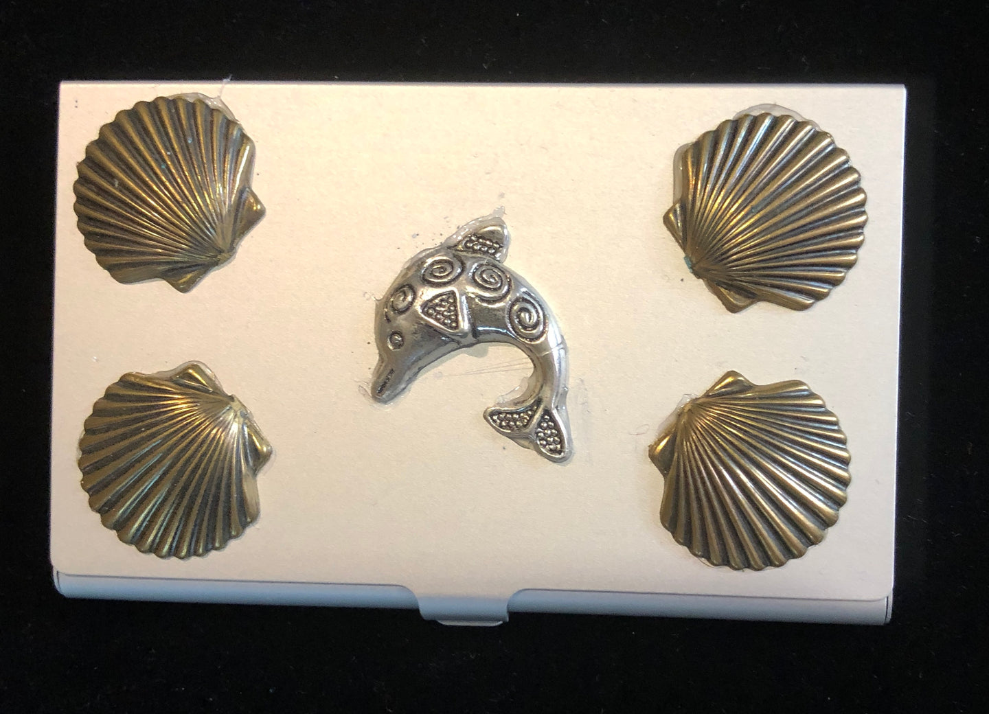 Silver Tone Business Card Case with Leaping Dolphin