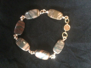 Plated Copper Wire Wrapped Agate Bead Bracelet