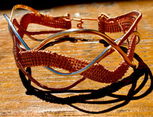 Load image into Gallery viewer, Copper, silver, and bronze wire are woven together and braided in a wavy pattern in this 7.5&quot; bracelet, which features an articulating clasp.