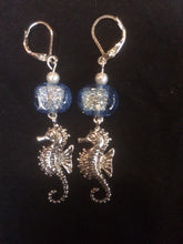 Load image into Gallery viewer, Dichroic Glass and Seahorse Leverback Earrings