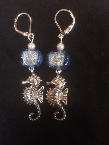 Dichroic Glass and Seahorse Leverback Earrings