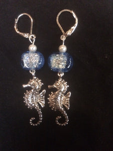 Dichroic Glass and Seahorse Leverback Earrings