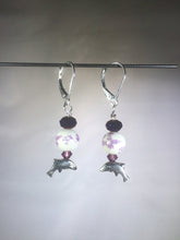 Load image into Gallery viewer, Leverback earrings with a metal leaping dolphin charm and Swarovski crystal beads.