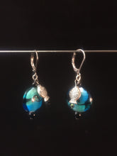 Load image into Gallery viewer, Blue Ocean Leverback Earrings (Fish charms)