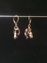 Load image into Gallery viewer, Purple Leaves and Acorns Leverback Earrings