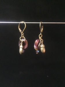 Purple Leaves and Acorns Leverback Earrings