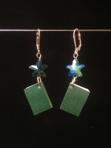 Miniature "Writeable" Book Earrings (Green Book with Blue Stars)