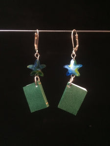 Miniature "Writeable" Book Earrings (Green Book with Blue Stars)