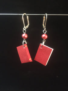 Miniature "Writeable" Book Earrings (Red Book with Red Glass Pearl)