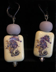 Purple Seahorse Howlite Earrings