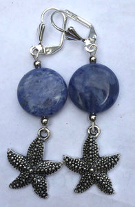 Sodalite and Sea Life Charm Dangle Earrings
