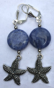 Sodalite and Sea Life Charm Dangle Earrings