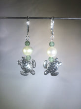 Load image into Gallery viewer, Diving Sea Turtles with Pearls and Aventurine Earrings