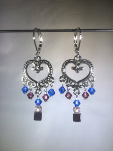 Brass Heart Blue Chandelier Earrings