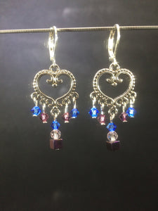 Brass Heart Blue Chandelier Earrings