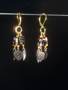 Black Millefiore with Leaves Chandelier Earrings