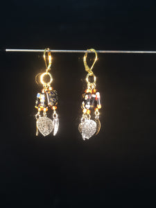 Black Millefiore with Leaves Chandelier Earrings