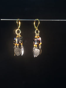 Black Millefiore with Leaves Chandelier Earrings