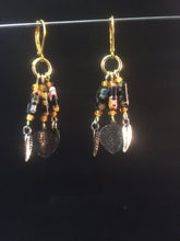 Load image into Gallery viewer, Black Millefiore with Leaves Chandelier Earrings