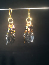 Load image into Gallery viewer, Black Millefiore with Leaves Chandelier Earrings