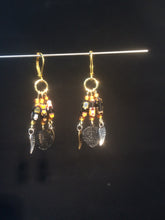 Load image into Gallery viewer, Black Millefiore with Leaves Chandelier Earrings