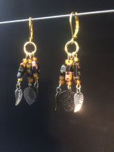 Load image into Gallery viewer, Black Millefiore with Leaves Chandelier Earrings