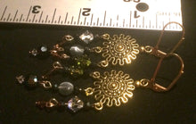 Load image into Gallery viewer, Green and Brown Czech Crystal and Glass Sunburst Chandelier Leverback Earrings