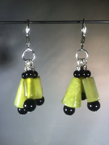 Green and Black Abstract Dangly Korean Jade Earrings