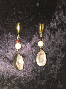 Gold Dipped Geode and Pearl Drop Leverback Earrings