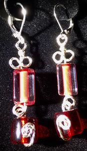 Red Rectangles and Cylinders Earrings