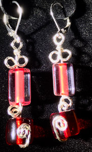 Red Rectangles and Cylinders Earrings