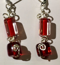 Load image into Gallery viewer, Red Rectangles and Cylinders Earrings
