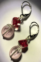 Load image into Gallery viewer, Red Cubes with Pink Glass Silver Earrings