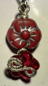 Red Glass Flowers with Silver Earrings