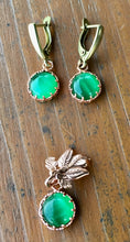 Load image into Gallery viewer, Green Chatoyant Glass and Copper Earrings